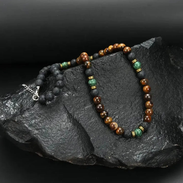 Luxurious Necklace with Tiger Eye Beads and Gold Clasp