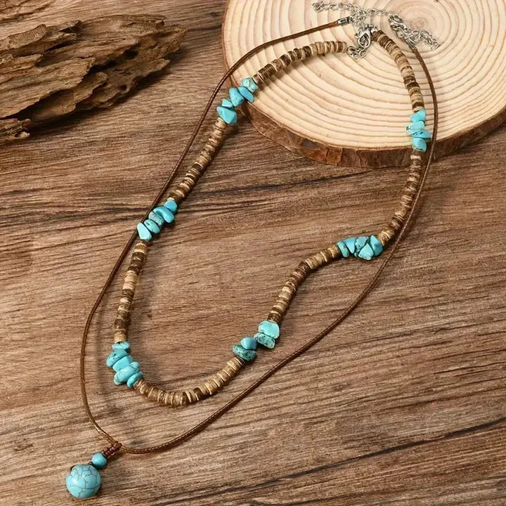 Luxurious Men's Necklace with Turquoise and Tiger Eye Beads
