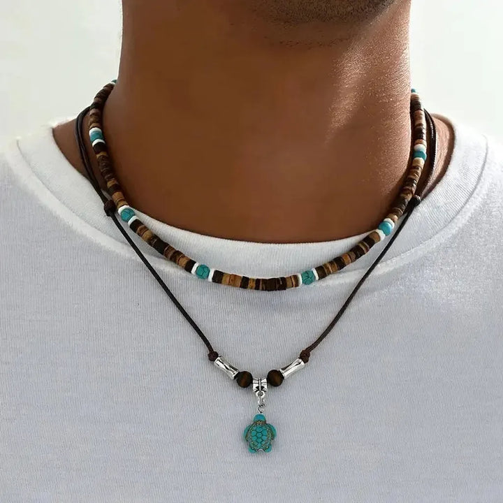 Luxurious Men's Necklace with Turquoise and Tiger Eye Beads