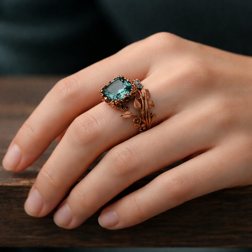 Nature Ring with Green Crystal