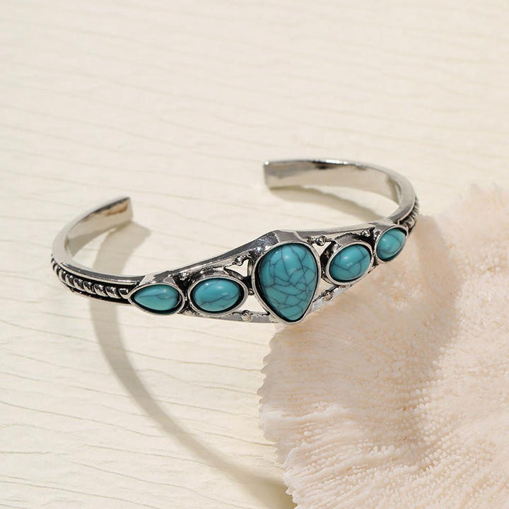 Open Turquoise Drop Bangle | White Gold