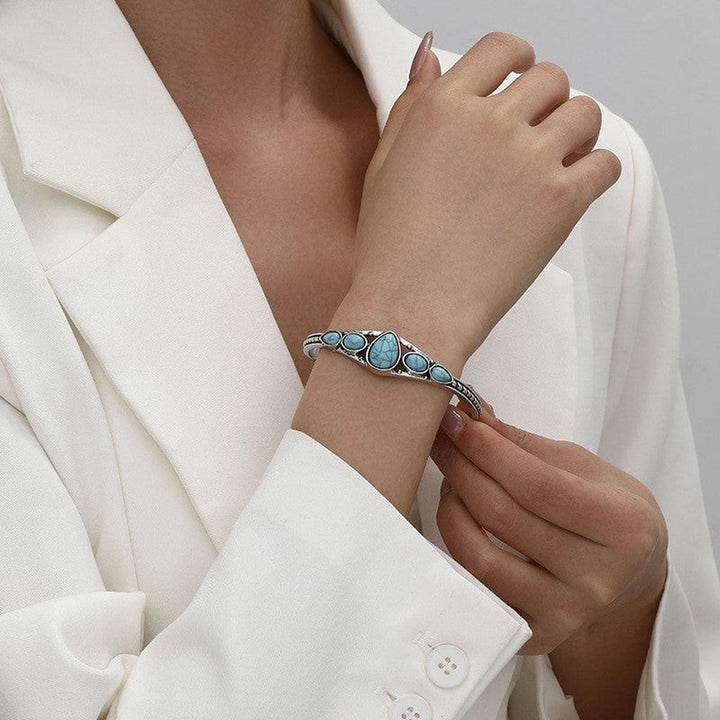 Open Turquoise Drop Bangle | White Gold