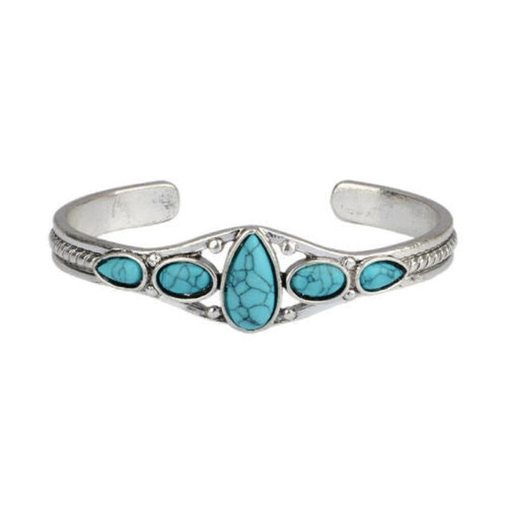 Open Turquoise Drop Bangle | White Gold
