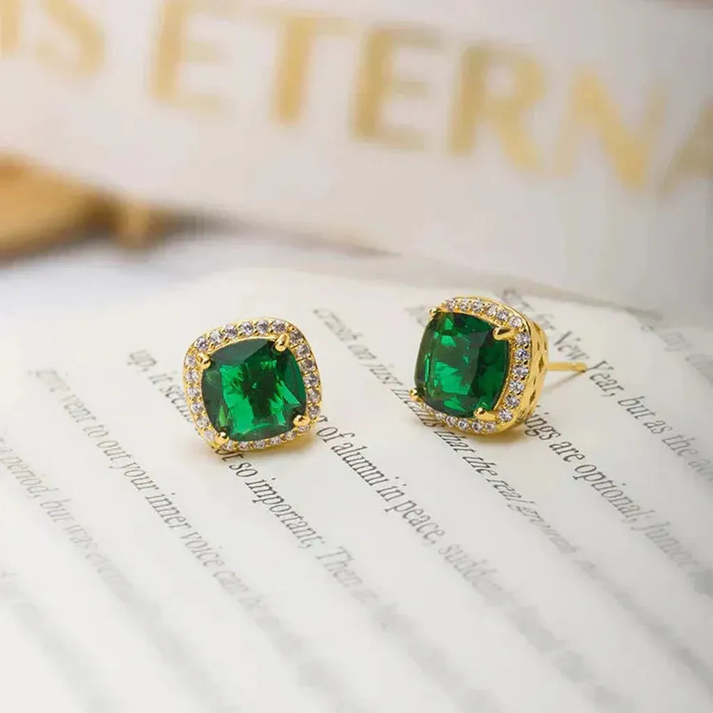 Earrings "Karina" with Emerald Green Stone