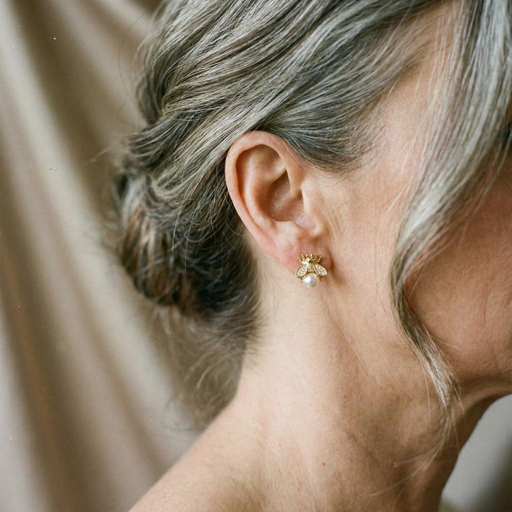 Gold Pearl and Zircon Earrings
