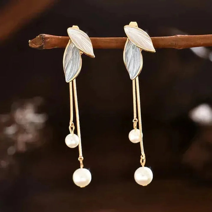 Leaf-Shaped Earrings with Pearls