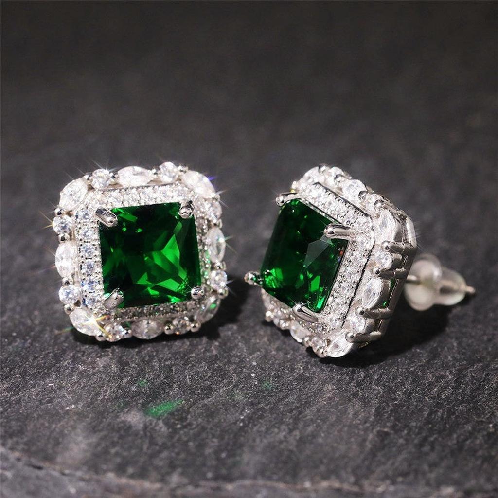 Earrings with Emerald and Crystal Accents