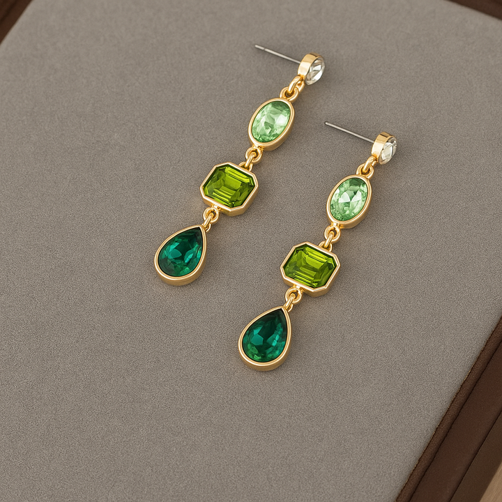 Earrings with Hanging Stones in Green Colour