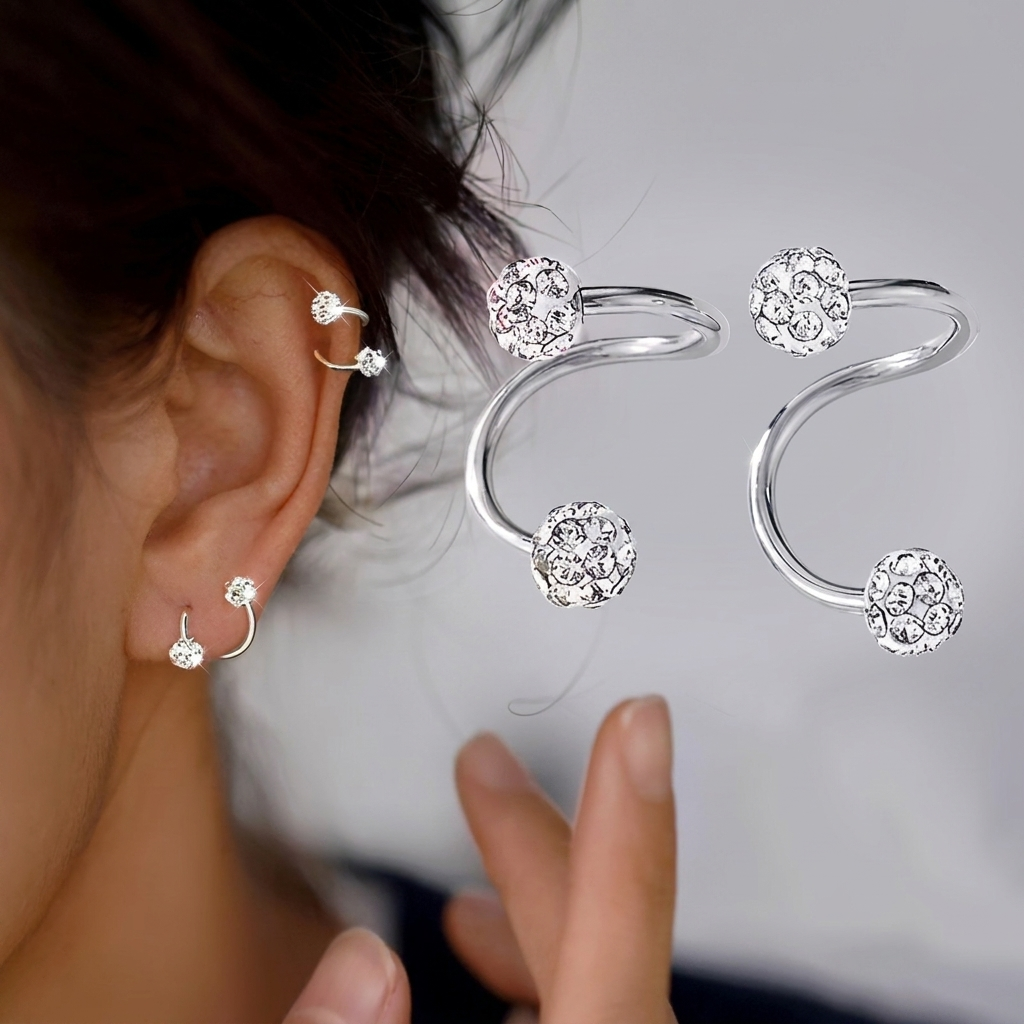 Earring set with spiral balls and diamonds