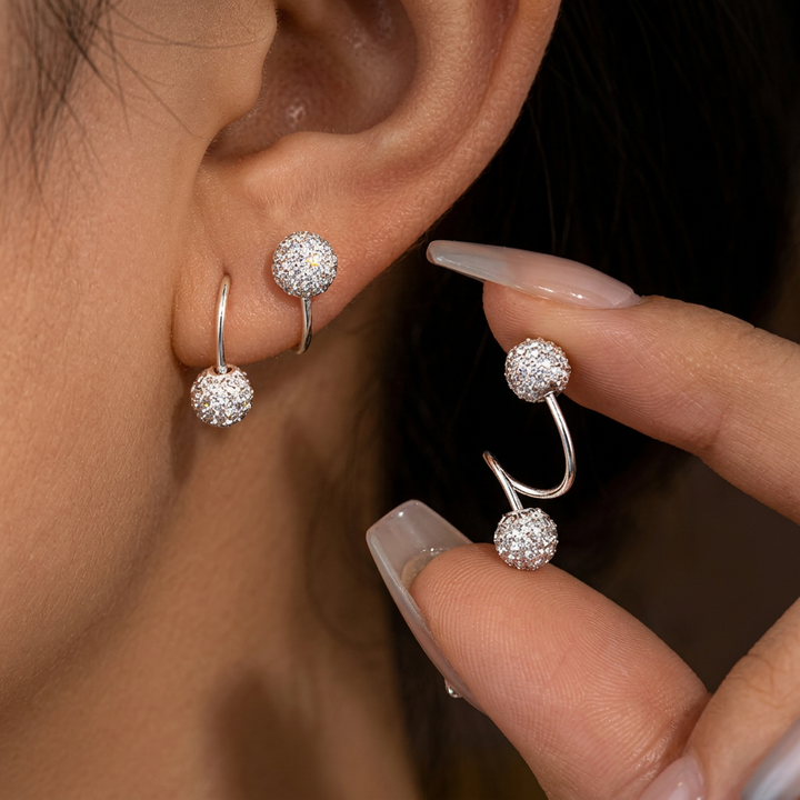 Earring set with spiral balls and diamonds