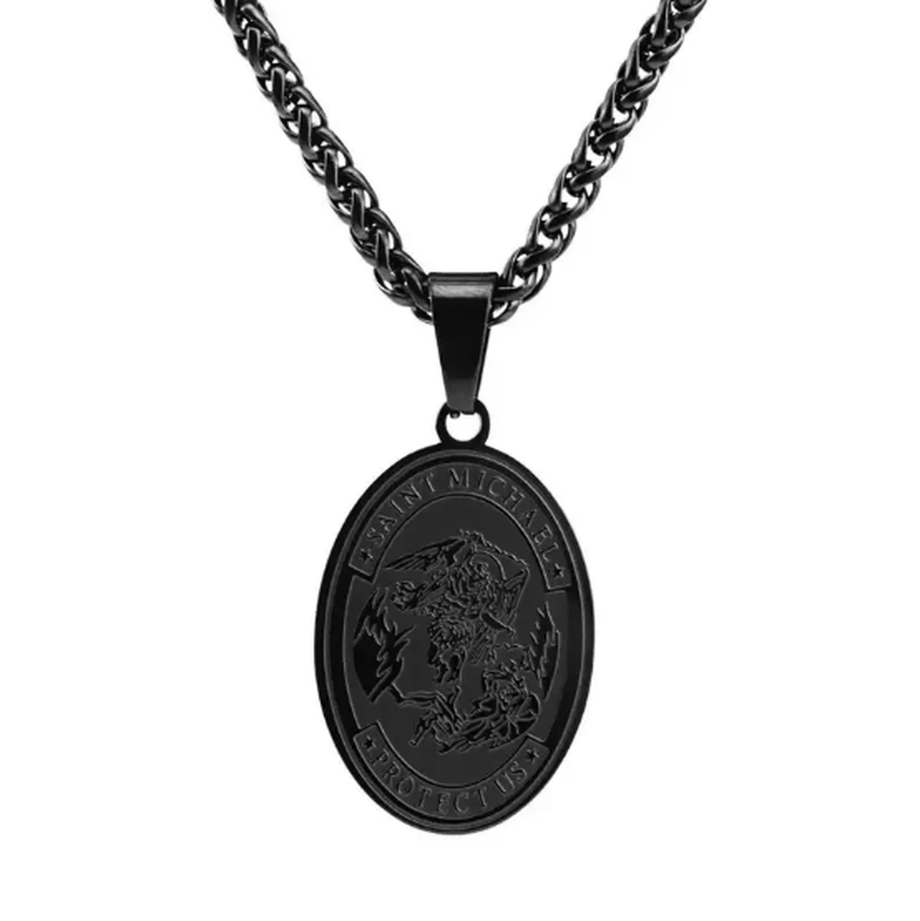 Oval Necklace with Angel Portrait in Stainless Steel