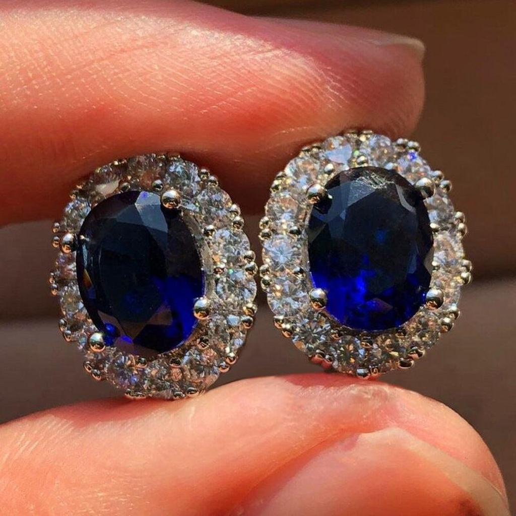 Oval White Sapphire Stud Earrings | White Gold