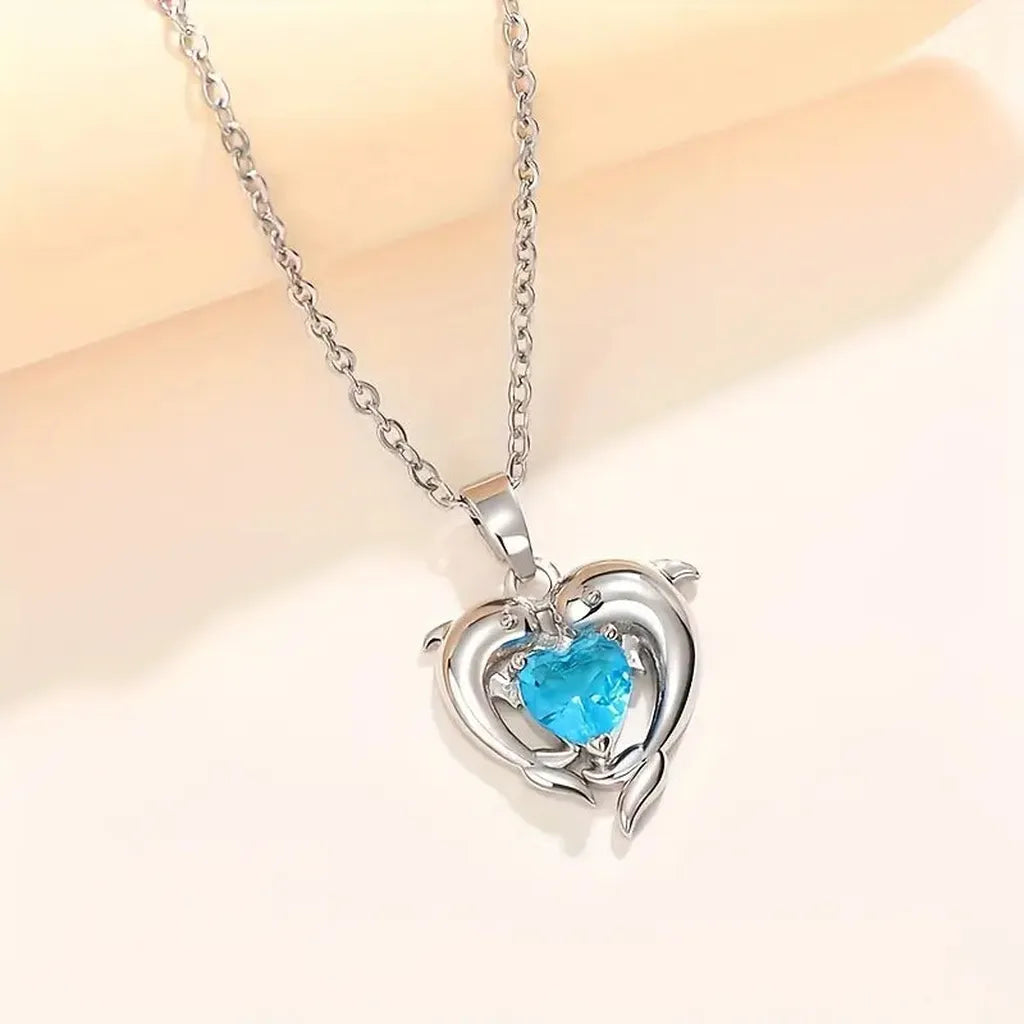 Ocean Heart Twins Necklace | White Gold