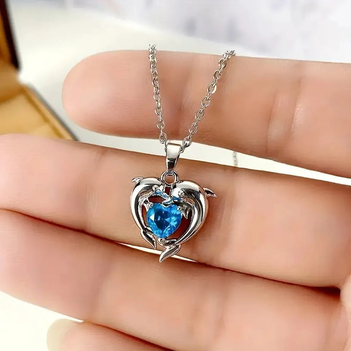 Ocean Heart Twins Necklace | White Gold