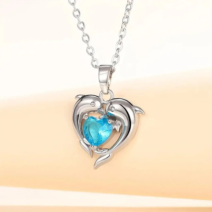 Ocean Heart Twins Necklace | White Gold