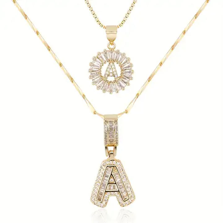 Pavé Letter Initial Necklace Set