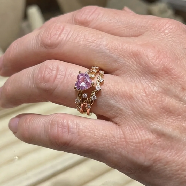 Petal Heart Ring Set | White Gold