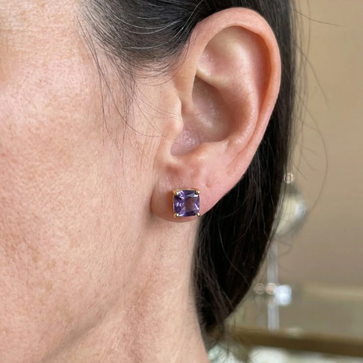Square Amethyst Earrings | Gold