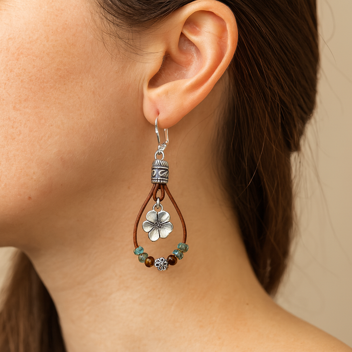 Retro Floral Leather Earrings