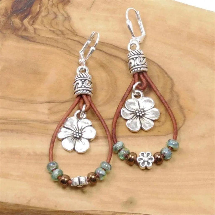 Retro Floral Leather Earrings