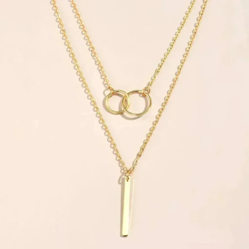 Retro Gold Necklace with Double Round Pendant
