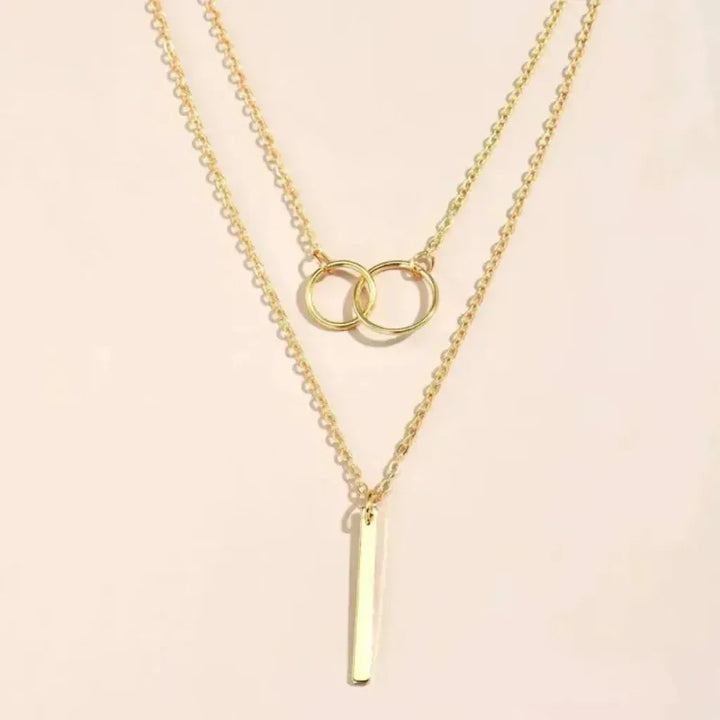 Retro Gold Necklace with Double Round Pendant
