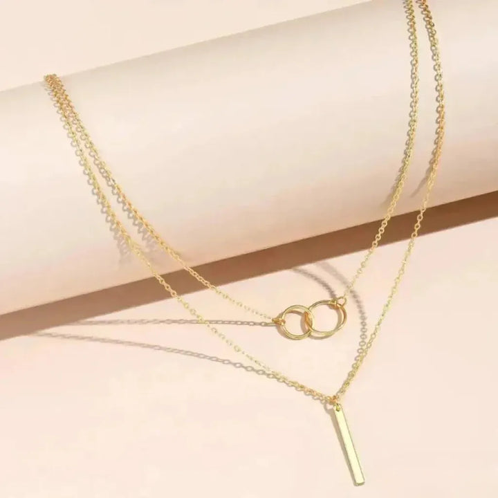 Retro Gold Necklace with Double Round Pendant