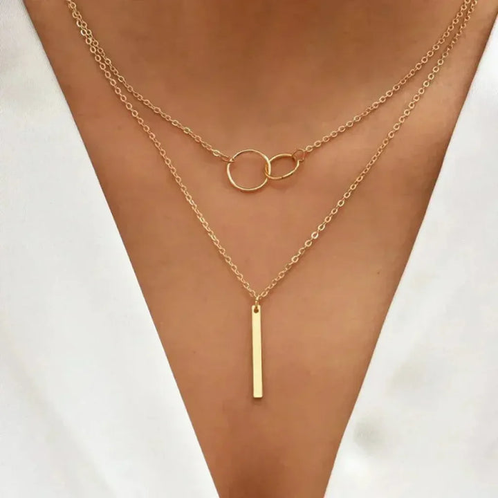 Retro Gold Necklace with Double Round Pendant