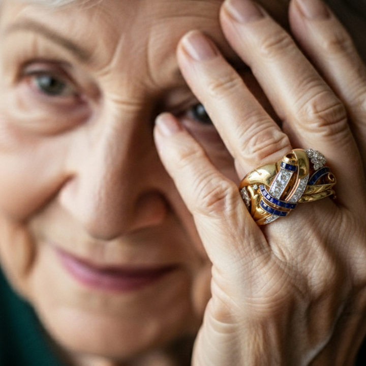 Retro Gold Ring with Blue Diamonds