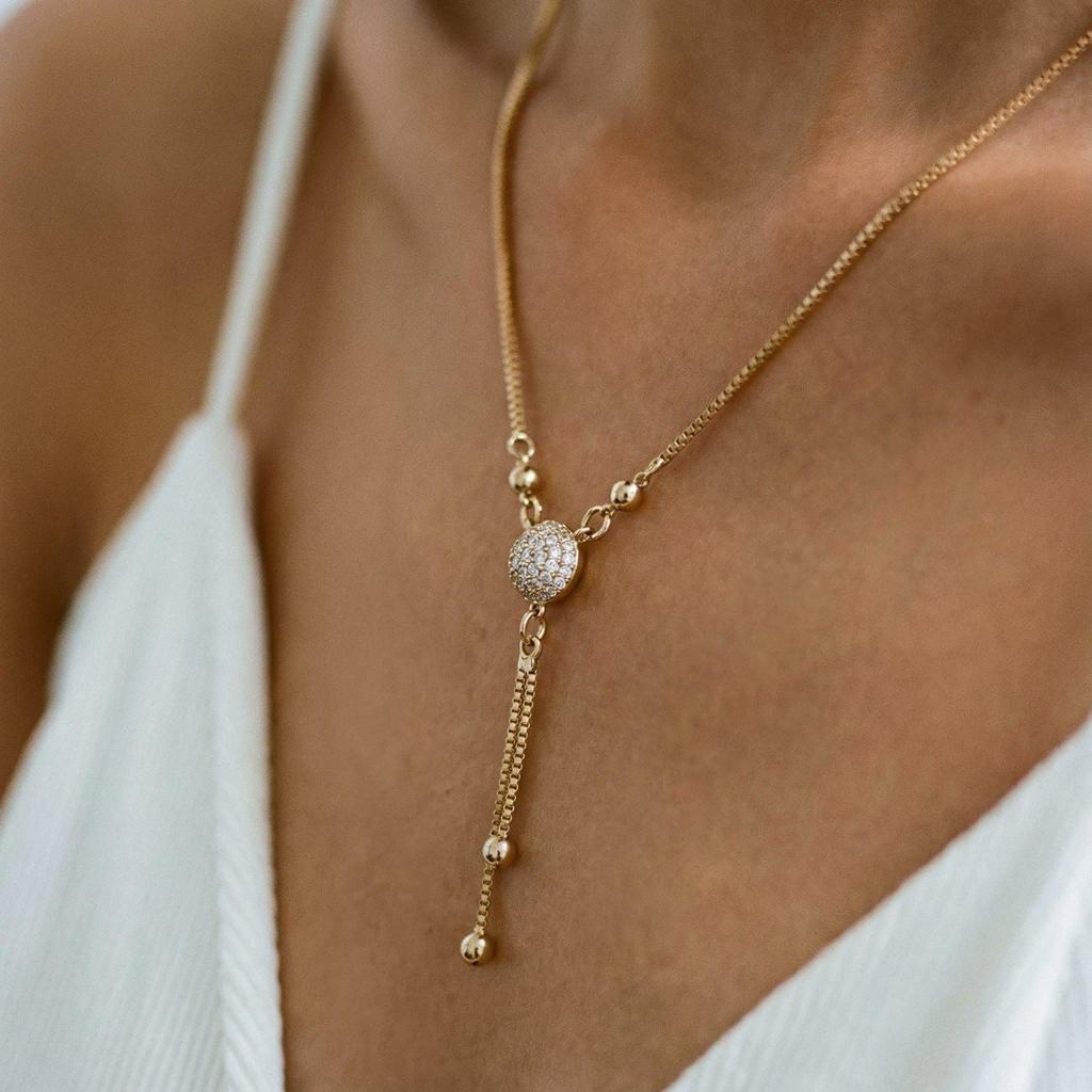 Retro Necklace Made of Golden Crystal