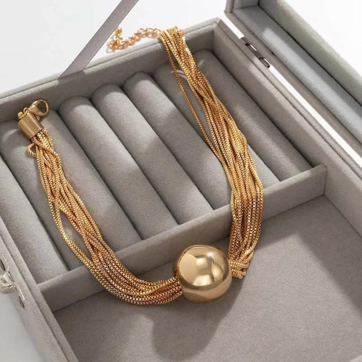 Retro Necklace with Colourful Beads in Gold