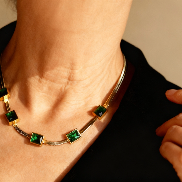 Retro Necklace with Green Gemstone