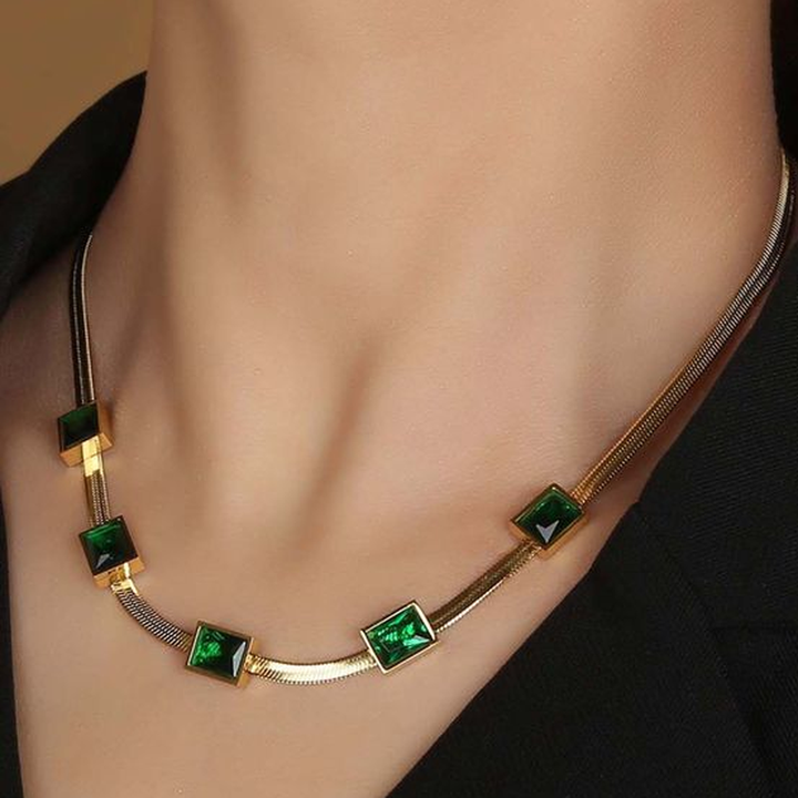 Retro Necklace with Green Gemstone