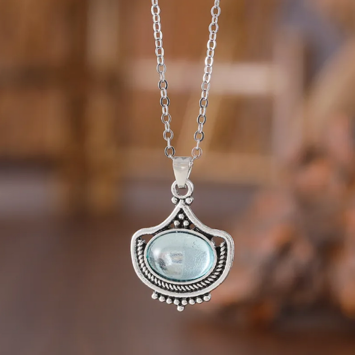 Retro Necklace and Earrings with Blue Oval Gemstones