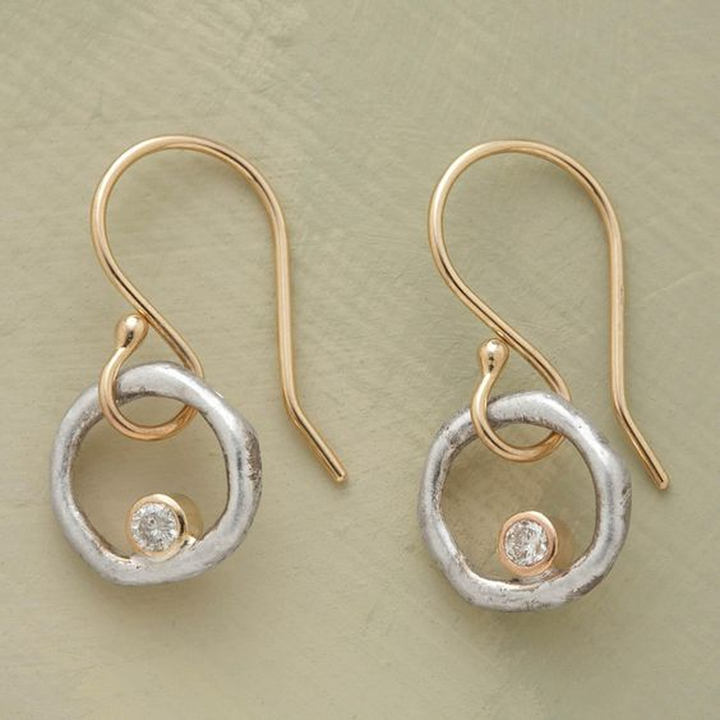 Retro Earrings in Gold and White Gold with Diamonds