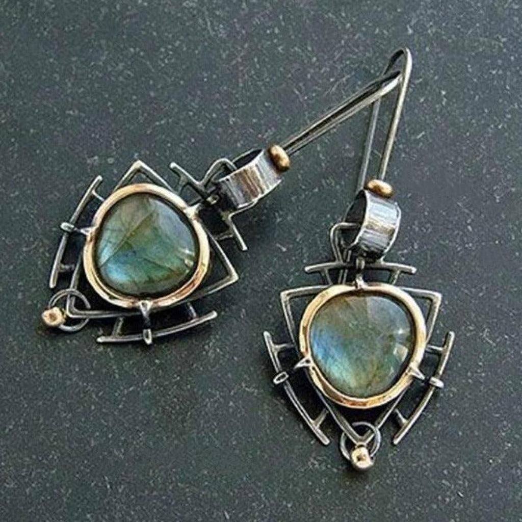 Retro Earrings in White Gold and Gold with Labradorite