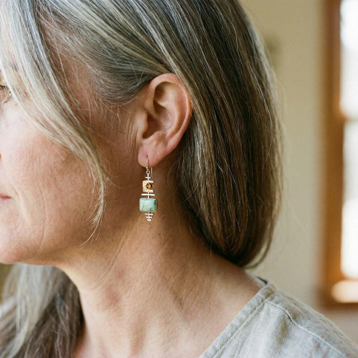 Retro Earrings with Green Stone