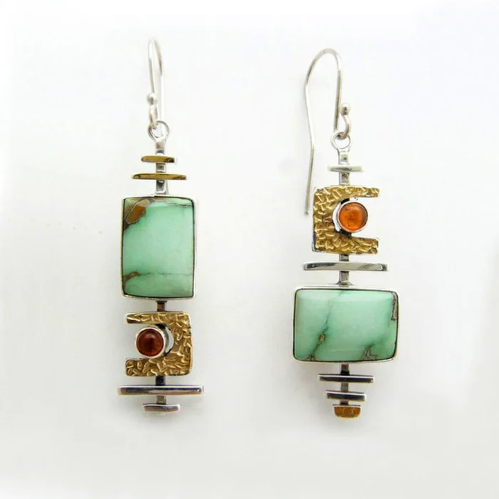 Retro Earrings with Green Stone
