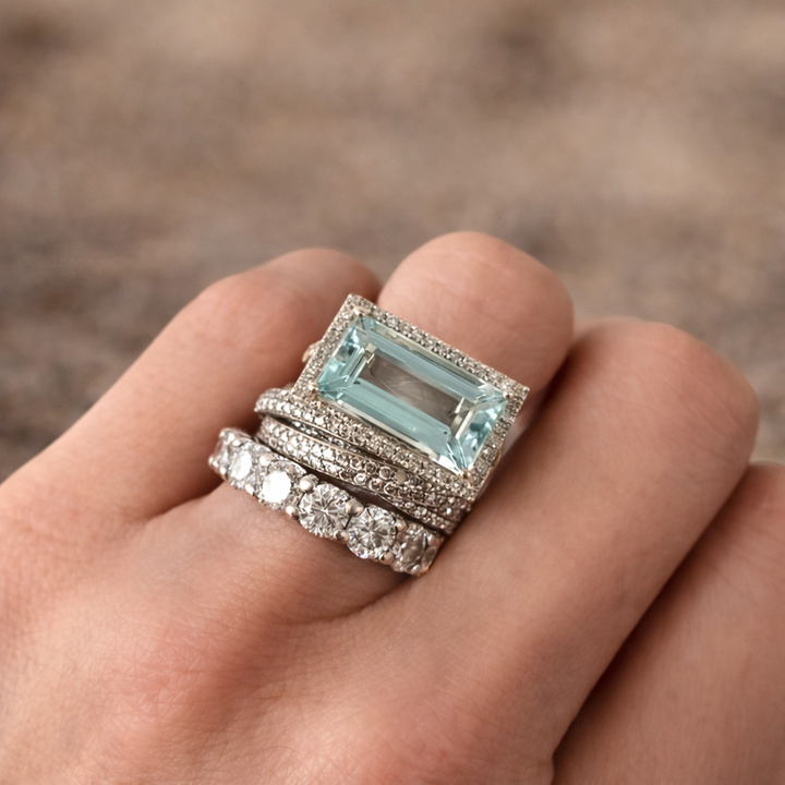 Retro Ring Set in White Gold with Turquoise Glass Stone
