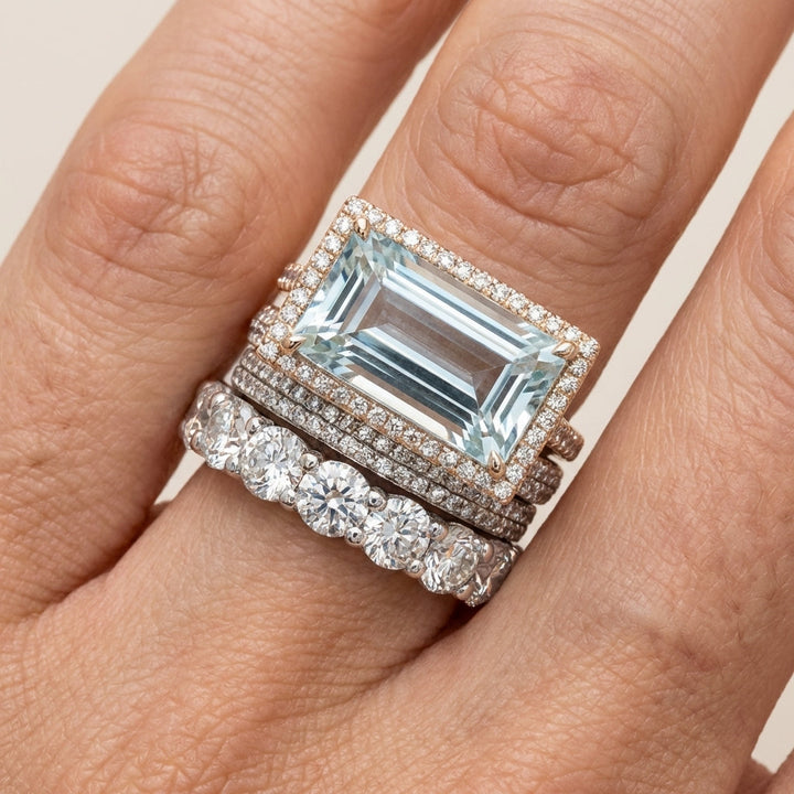 Retro Ring Set in White Gold with Turquoise Glass Stone