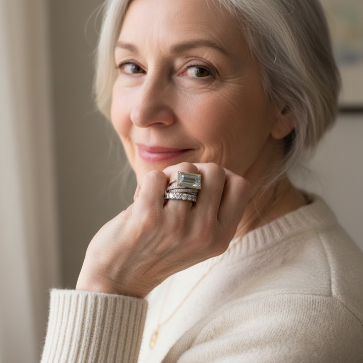 Retro Ring Set in White Gold with Turquoise Glass Stone