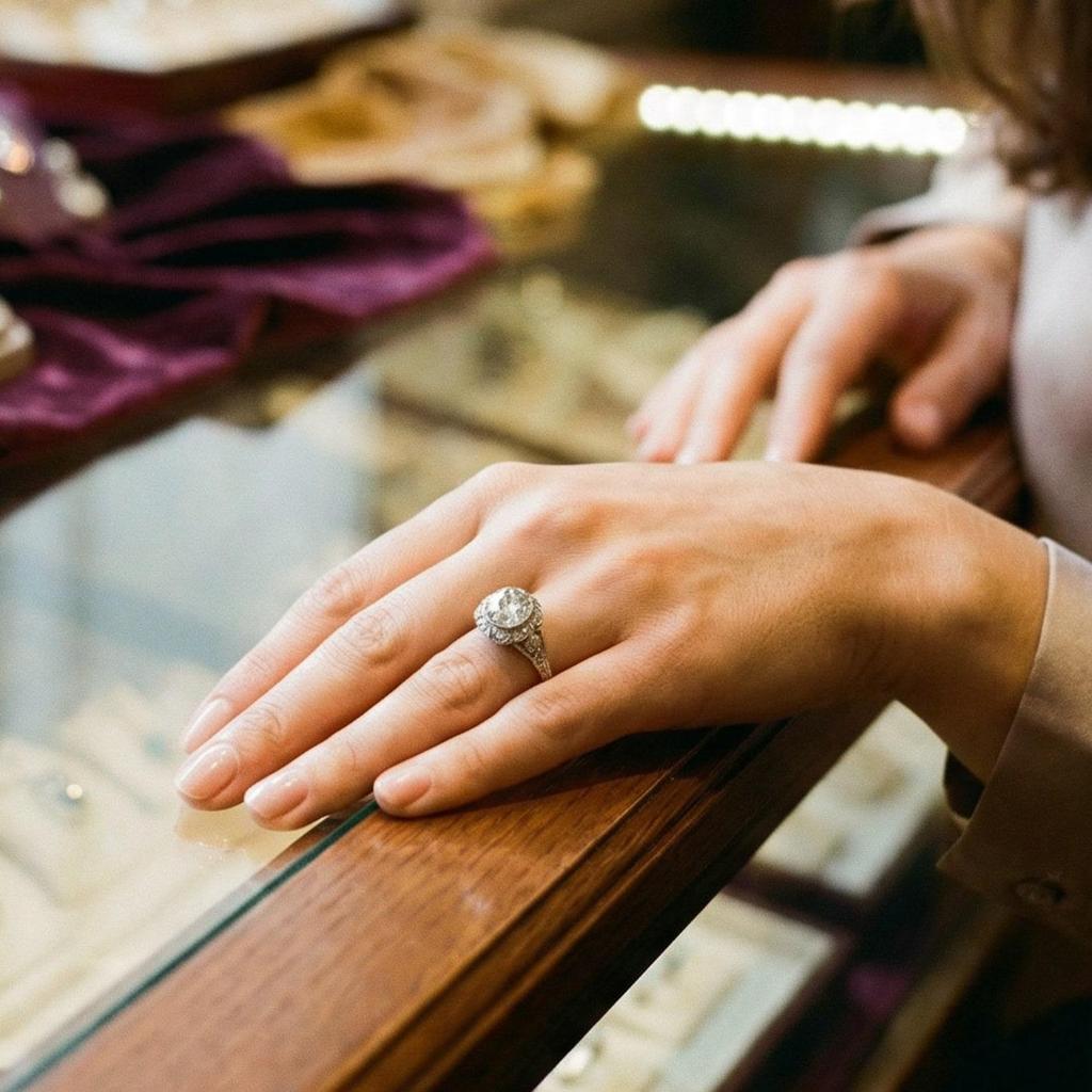 Retro Ring in White Gold with Crystal