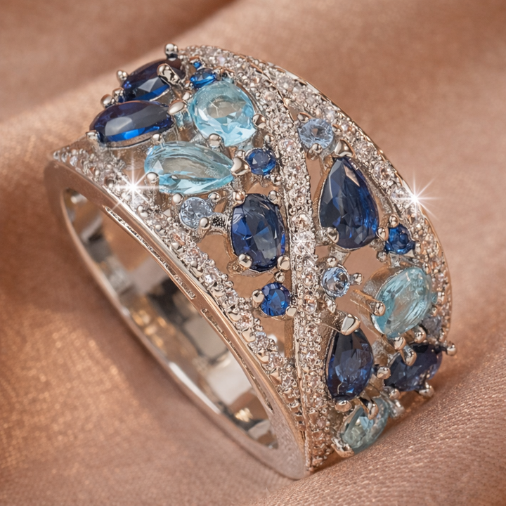 Retro Ring with Blue Diamonds