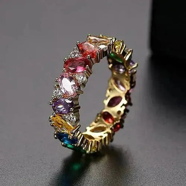 Retro Ring with Multicoloured Diamonds