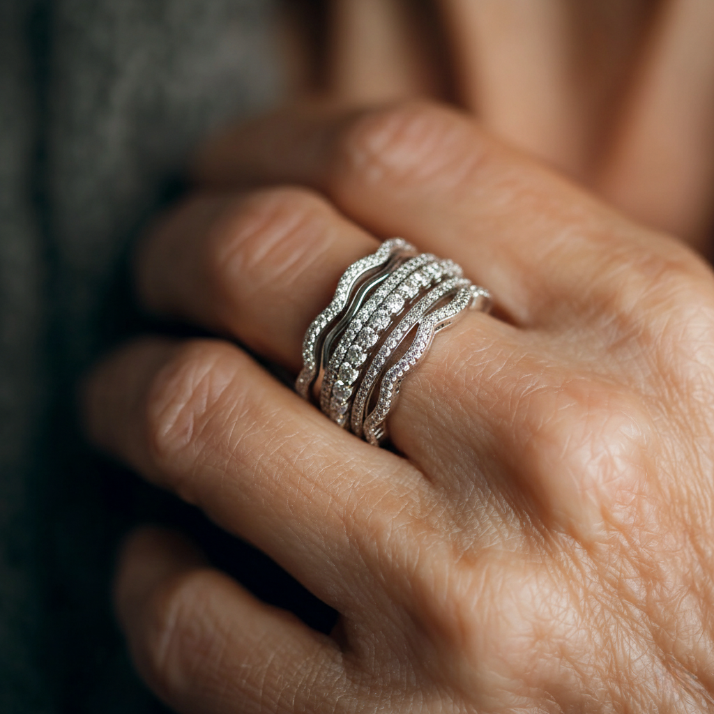 Retro Ring with Multi-Row Diamonds