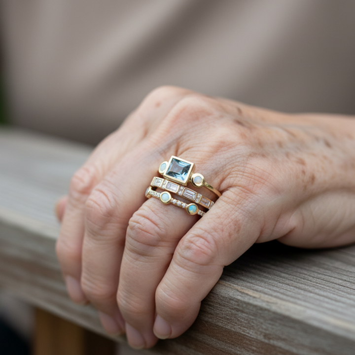 Retro Ring Collection with Blue Crystals