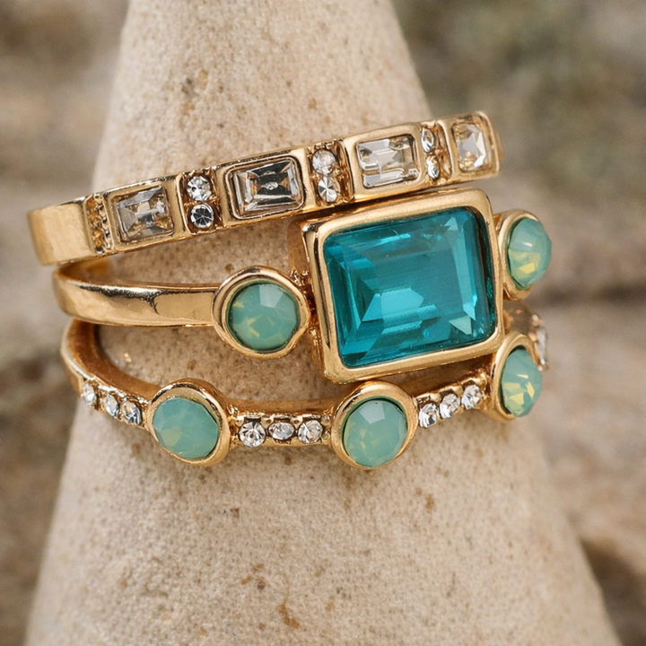 Retro Ring Collection with Blue Crystals