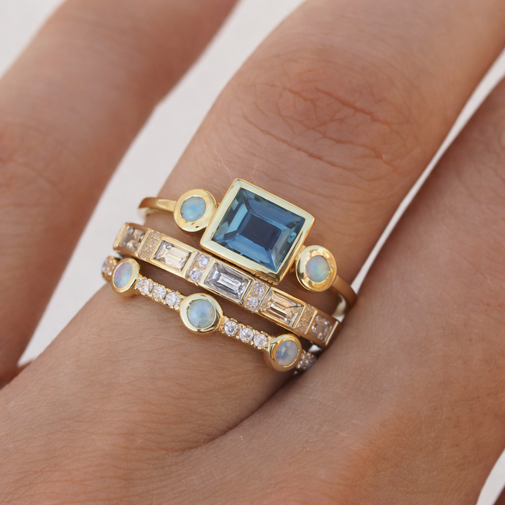 Retro Ring Collection with Blue Crystals