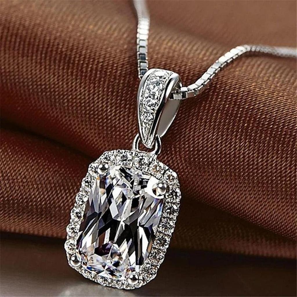 Retro White Gold Necklace with Crystal Cushion Shape