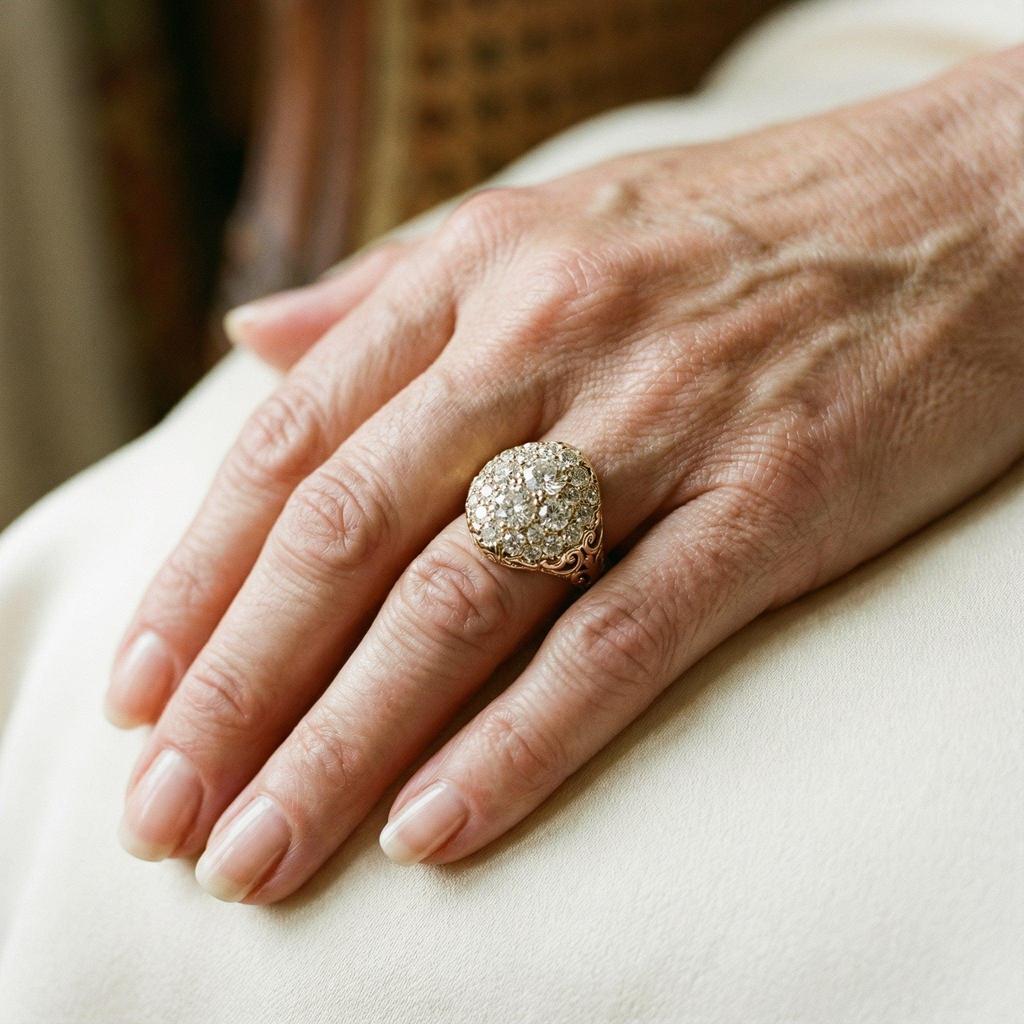 Retro White Gold Ring with Red Stone and Diamond